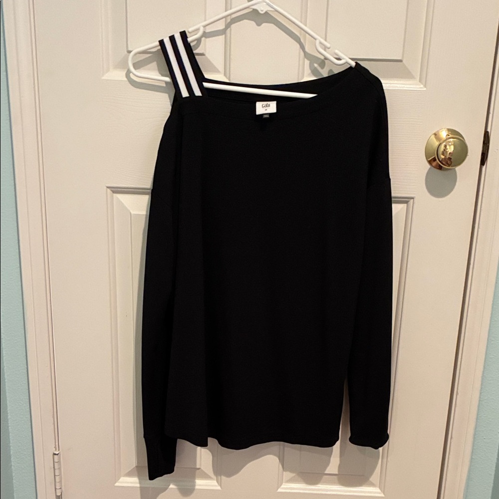 Cabi Black Top with Striped Strap